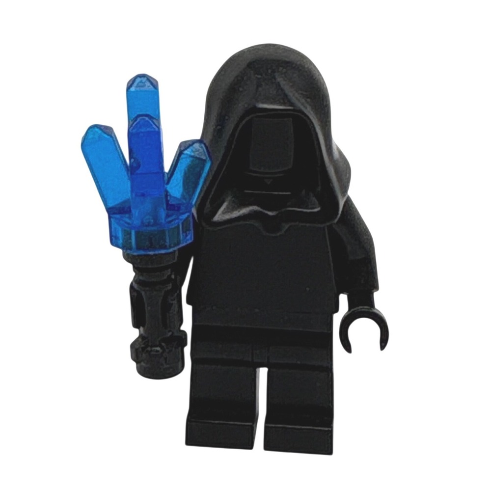 LEGO Minifigure All Black Shadow Figure with Blue Crystal Staff Accessory